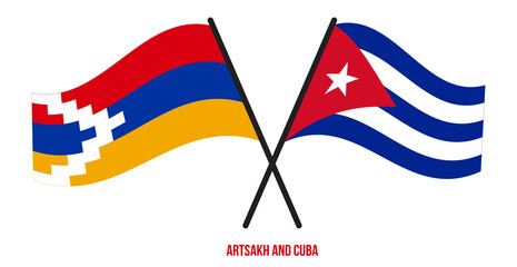 Artsakh and Cuba Flags Crossed And Waving Flat Style. Official Proportion. Correct Colors.
