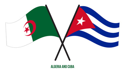 Algeria and Cuba Flags Crossed And Waving Flat Style. Official Proportion. Correct Colors.