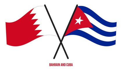 Bahrain and Cuba Flags Crossed And Waving Flat Style. Official Proportion. Correct Colors.