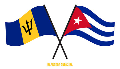 Barbados and Cuba Flags Crossed And Waving Flat Style. Official Proportion. Correct Colors.