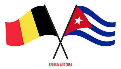 Belgium and Cuba Flags Crossed And Waving Flat Style. Official Proportion. Correct Colors.