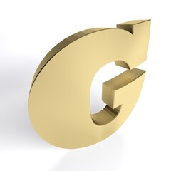 G brass alphabetic letter isolated on white background - 3D rendering illustration