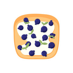 Sandwich with cottage cheese and blueberries. Blueberry toast. Vegetarian food. Vector illustration in cartoon style. healthy breakfast