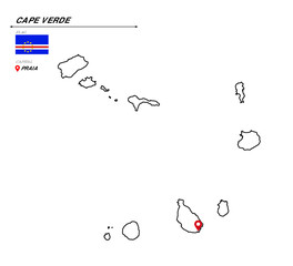 Cape Verde political map with capital city, Praia