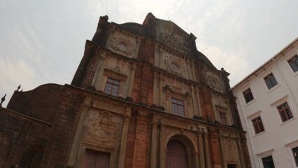 Wide angle shot of Basilica of Bom Jesus monument in Goa, India. Ancient church built by Portuguese at Panaji in North Goa. UNESCO world heritage site of Goa, Ancient architecture of Portuguese. 