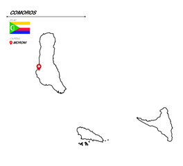 Comoros political map with capital city, Moroni
