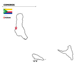 Comoros political map with capital city, Moroni