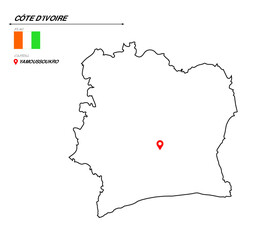 Cote d'ivore political map with capital city, Yamoussoukro