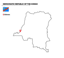 Democratic Republic of Congo political map with capital city, Kinshasa