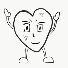 character is heart with cartoon line art