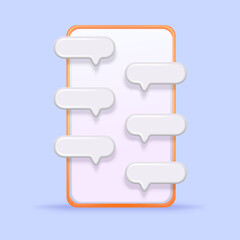 3D Online Chat on your phone and chat with bubble messages. Chat through the app on your phone or talk. Text message or online talk 3D vector illustration