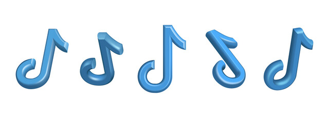 Collection of vector 3D music notes for graphic design and music writing. Volumetric icons of tunes from different angles. Isolated 3D vector illustration of sound melodies
