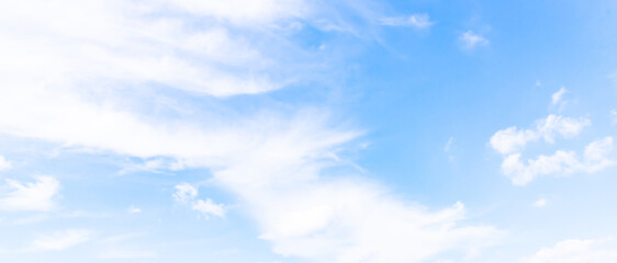 panorama blue sky background with small clouds.White clouds in blue sky.Winter cold clouds blue heaven background.
