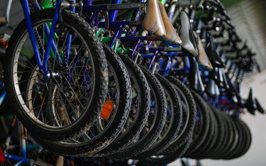 close up of bicycle wheels