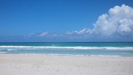 Fototapeta na wymiar The Atlantic Ocean view from the sandy beach, Cuba, Varadero