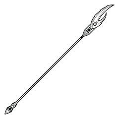 Abstract Black Simple Line Spear Weapon Doodle Outline Element Vector Design Style Sketch Isolated On White Background Illustration For War, Battle