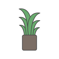 Flower, plant with leaves in pot. Cartoon minimal style