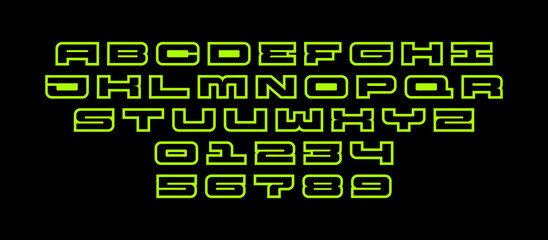 Modern low line vector alphabet design. Futuristic font