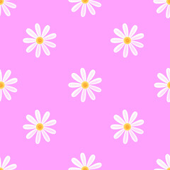 Fototapeta na wymiar Naive seamless vector pattern with daisies on a pink background.