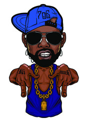 cool gangster with hand signs sunglasses beard and big gold chain in gta style vector - obrazy, fototapety, plakaty