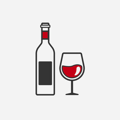 Wine bottle and glass icon. Silhouette vector illustation.