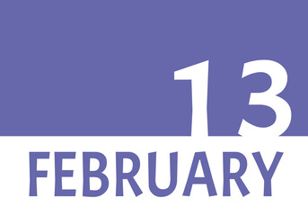 13 february calendar date with copy space. Very Peri background and white numbers. Trending color for 2022.
