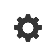 Flat black gear icon. Symbol of machinery, inner processes and cooperation