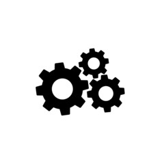 Flat black gears icon. Symbol of mechanich, inner processes and cooperation