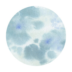 Watercolor background isolated circle on white background, paint stains on texture paper. Abstraction, planet painted in watercolor.