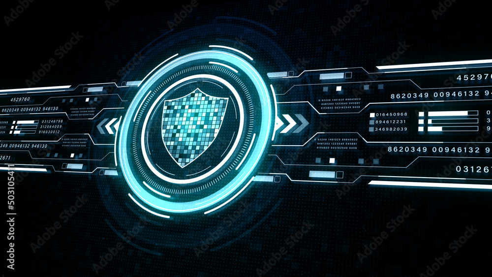 Aufkleber shield icon security, digital hud cyberspace technology abstract background concept 3d rendering
