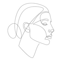 One line girl or woman portrait design. Hand drawn minimalism style vector illustration.