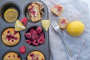 sweet vanilla raspberry muffins on a table