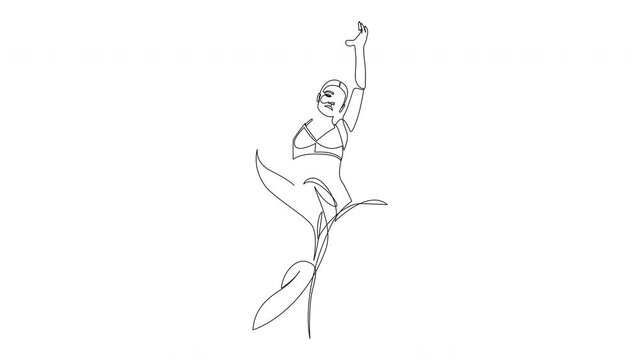 Female in shape of flower. Continuous line self drawing animation.