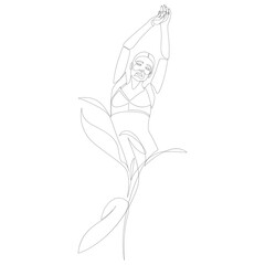 Woman figure with flowers one line drawing. Continuous line floral feminine design. Vector illustration.