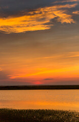a salt lake near the Azov sea on sunset, Ukraine