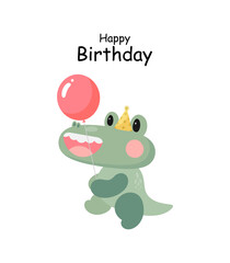 Crocodile with balloon. Cartoon style. Vector illustration. For card, posters, banners, children books, printing on the pack, printing on clothes, fabric, wallpaper, textile or dishes.