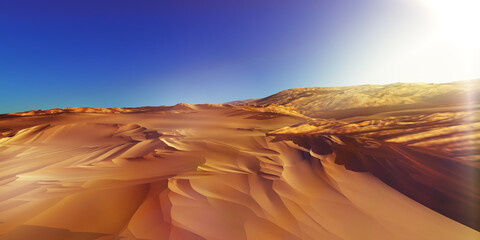 Dunes sunset over the desert. 3d rendering - obrazy, fototapety, plakaty