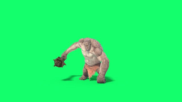 Cyclops Monster Green Screen Attacks Loop 3D Rendering Animation