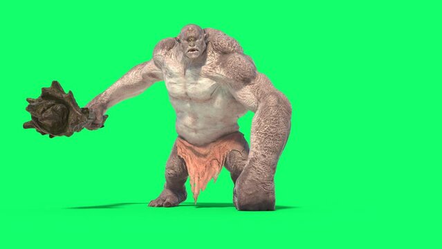 Cyclops Monster Green Screen Attacks Front Loop 3D Rendering Animation
