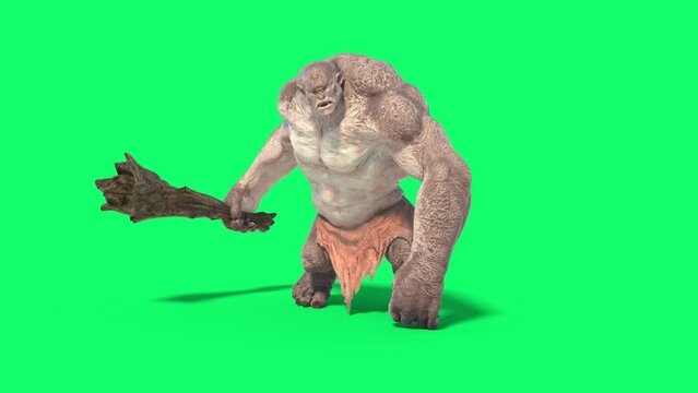 Cyclops Monster Green Screen Walkcycle Loop 3D Rendering Animation