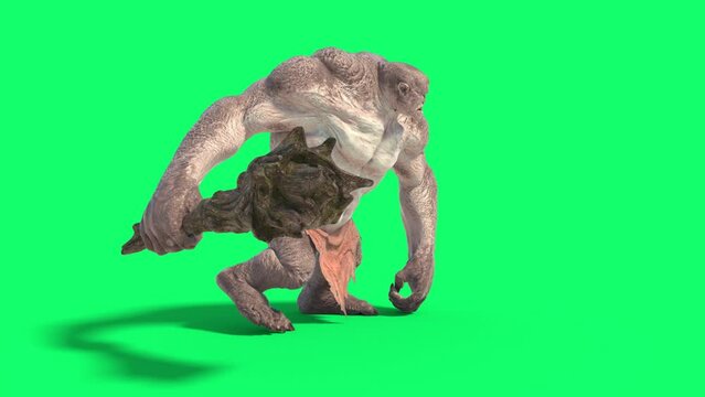 Cyclops Monster Green Screen Walkcycle Loop Side 3D Rendering Animation