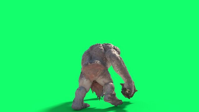 Cyclops Monster Green Screen Walks Back 3D Rendering Animation