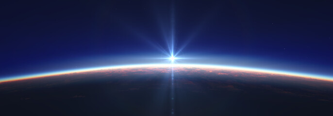 Earth sunrise from space over cloudy ocean. 3d rendering © aleksandar nakovski