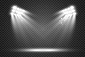 White scene on with spotlights. Vector illustration.