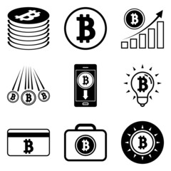 Bitcoin Flat Icon Set Isolated On White Background