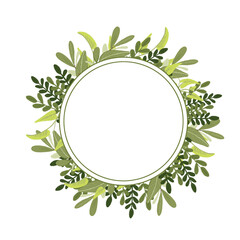 Fototapeta na wymiar Circle frame of beautiful green leaves. For invitations, cards and other projects.
