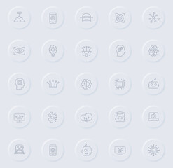 Fototapeta premium artificial intelligence line gray icons on round rubber buttons. artificial intelligence icon set for web, mobile apps, ui design and promo business polygraphy