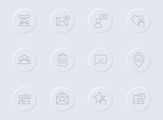 feedback line gray icons on round rubber buttons. feedback icon set for web, mobile apps, ui design and promo business polygraphy