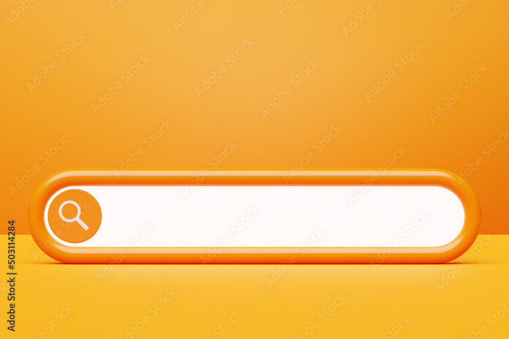 Poster 3d illustration, search bar design element on a yellow background. search bar for website and user i