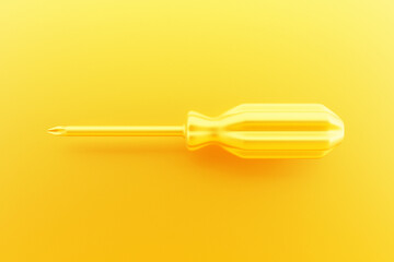 3D illustration of a  yellow crosshead screwdriver hand tool isolated on a monocrome background. 3D render and illustration of repair and installation tool